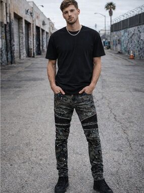 KDNK Camo Distressed Moto Skinny Jeans Men’s Size 32